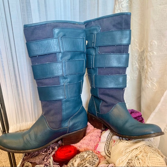 Anthro MATIKO Blue Leather Boots - Picture 6 of 13